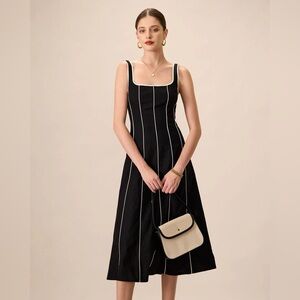 Elegant Black and White Striped Dress